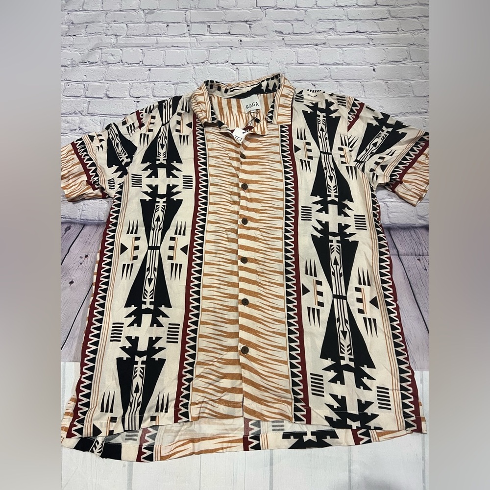 Raga Anthology Tribal Print Button-Up Shirt Medium